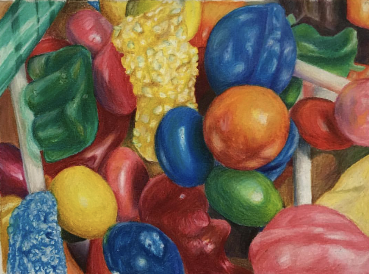 Colored Pencil Candy Drawing from the Candy Lesson by Mrs. T. Fox Resources on TpT this art lesson for middle and high school art that uses colored pencil where kids draw candy