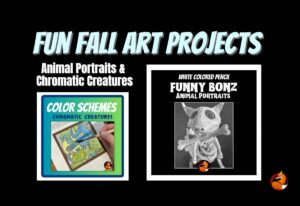 Two art lessons with titles and the MrsTFox Resources logo